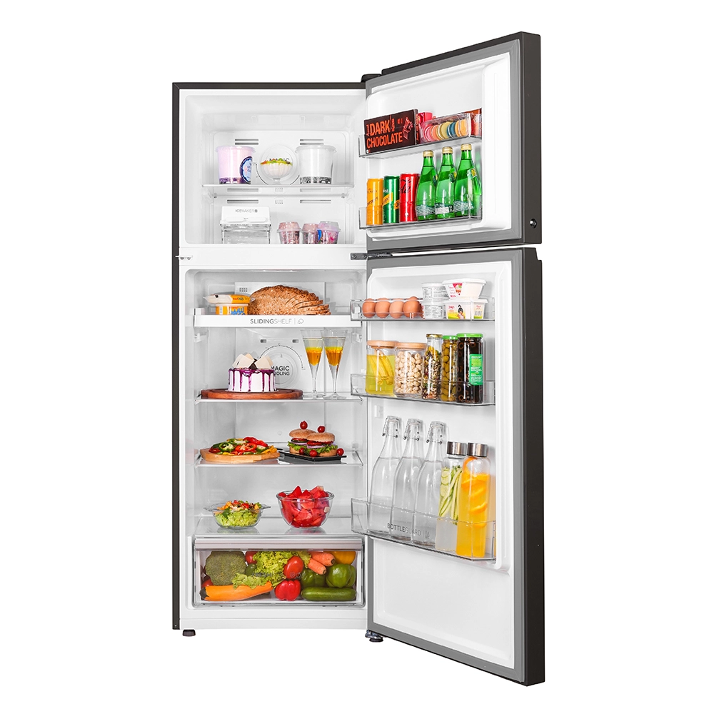 Haier Vogue Series 328L , Yellow Grey Glass Finish Top Mount Frost Free 10 in 1 Convertible Refrigerator HRF-3783YGG